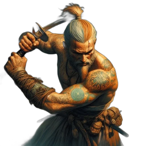 staff, sword, concept art, fantasy art, comic book art, photorealistic, bearded, man transparent PNG cut-out