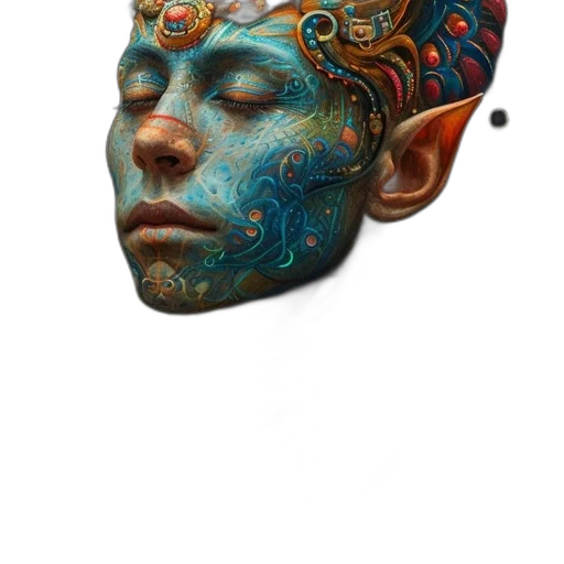 mask, face, crown, hat, fantasy art, concept art, photorealistic, watercolor transparent PNG cut-out