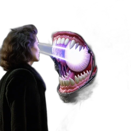 mask, creature, weapon, dragon, vaporwave, concept art, 3d render, outer space transparent PNG cut-out