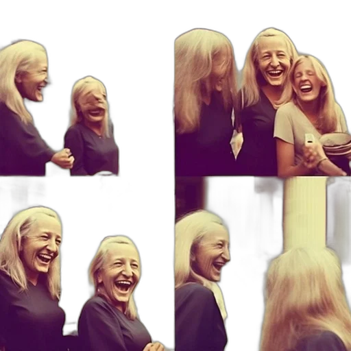 hair, collage, four, photos, depicts, two, women, laughing transparent PNG cut-out