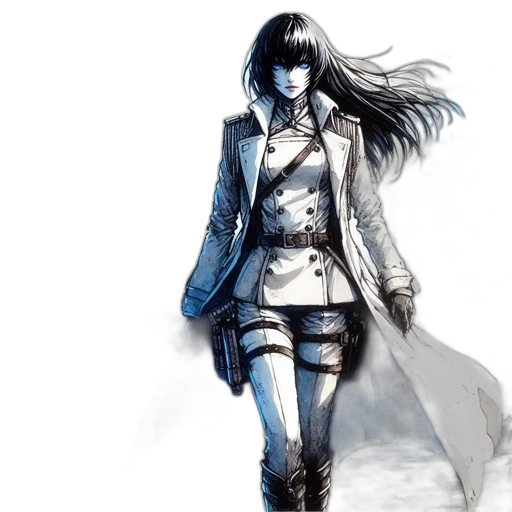 jacket, concept art, fantasy art, comic book art, watercolor, monochrome, dark, blue transparent PNG cut-out