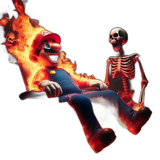mask, jacket, concept art, pixel art, 3d render, fire, mario, figure transparent PNG cut-out