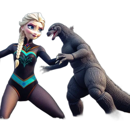 creature, concept art, 3d render, fantasy art, cartoon, elsa, frozen, godzilla transparent PNG cut-out