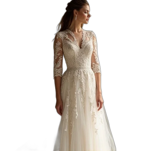 dress, line, neck, sleeves, floor, length, appliques, mother transparent PNG cut-out