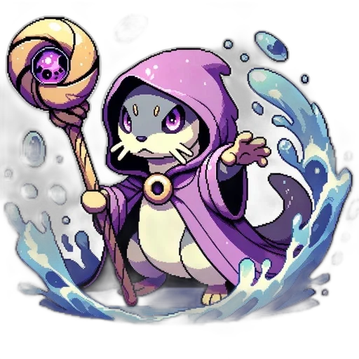 staff, creature, fantasy art, concept art, pixel art, comic book art, underwater, pixel transparent PNG cut-out