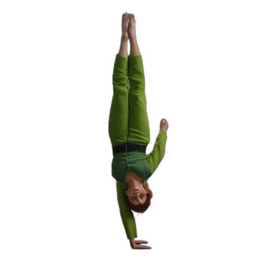 staff, 3d render, green, woman, outfit, performs, handstand, historical transparent PNG cut-out