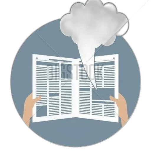 hands, holding, open, newspaper, speech, bubble, above, flat transparent PNG cut-out