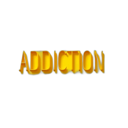 3d render, pixel art, advertisement, words, addiction, bold, font, yellow transparent PNG cut-out