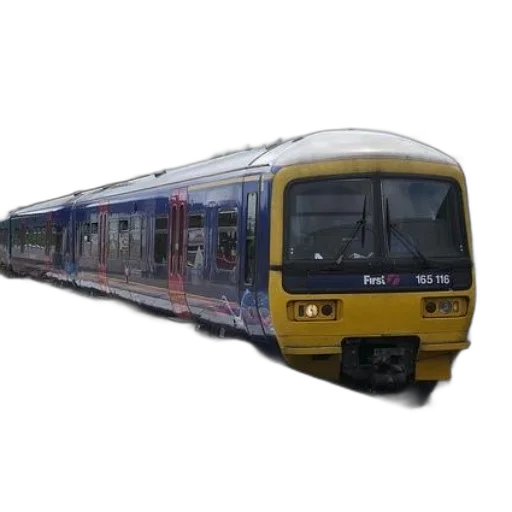 weapon, 3d render, photorealistic, yellow, blue, train, number, 165 transparent PNG cut-out