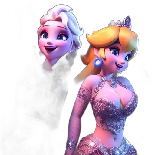 dress, concept art, 3d render, fantasy art, comic book art, snow, two, animated transparent PNG cut-out