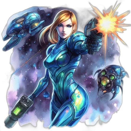 comic book art, concept art, fantasy art, pixel art, outer space, blue, female, astronaut transparent PNG cut-out