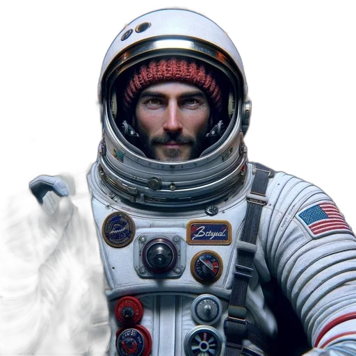 face, concept art, photorealistic, comic book art, outer space, astronaut, beard, knitted transparent PNG cut-out