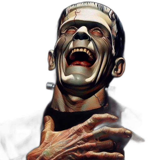 face, mask, robot, comic book art, concept art, 3d render, photorealistic, frankenstein transparent PNG cut-out