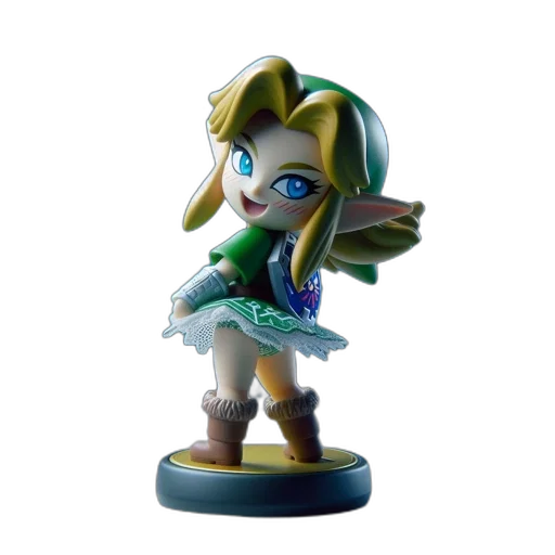 3d render, concept art, green, figurine, link, legend, zelda, stands transparent PNG cut-out