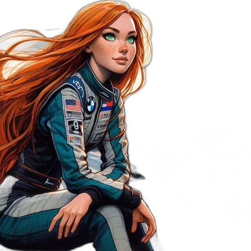 jacket, comic book art, concept art, fantasy art, cartoon, female, figure, red transparent PNG cut-out