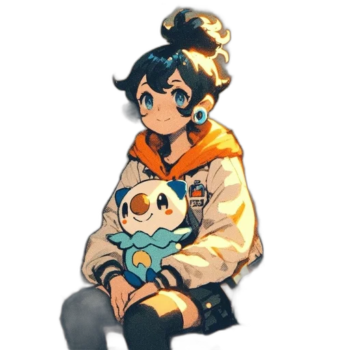 jacket, staff, mask, creature, pixel art, concept art, watercolor, anime transparent PNG cut-out