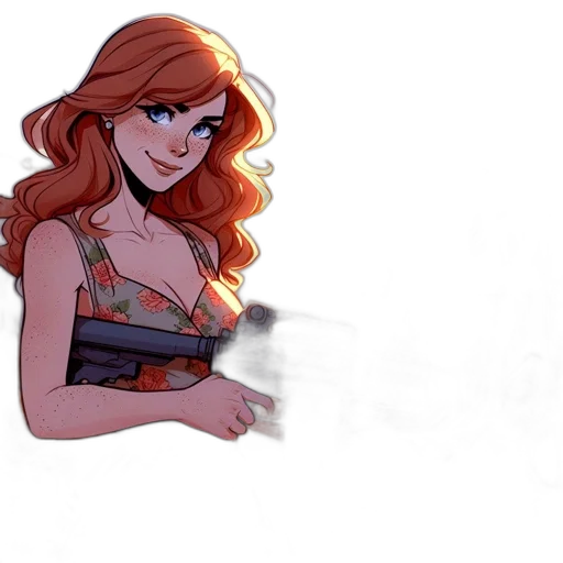 weapon, concept art, cartoon, comic book art, pixel art, fire, female, animated transparent PNG cut-out