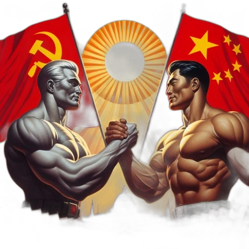 concept art, comic book art, two, muscular, humanoid, figures, clasp, hands transparent PNG cut-out