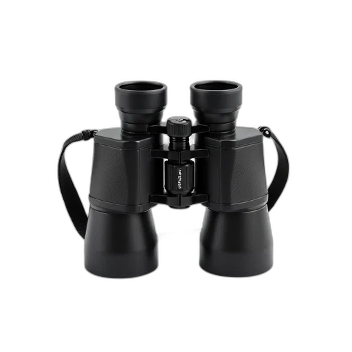 3d render, pair, black, binoculars, strap, displayed, against, white transparent PNG cut-out