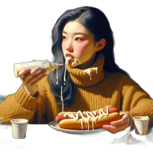 food, face, jacket, jewelry, oil painting, concept art, photorealistic, pixel art transparent PNG cut-out