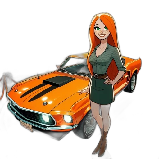 car, dress, cartoon, concept art, comic book art, fantasy art, animated, female transparent PNG cut-out