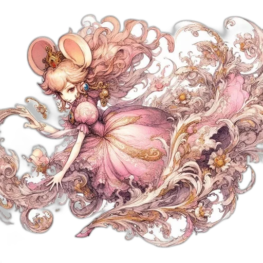 dress, staff, crown, concept art, fantasy art, watercolor, photorealistic, pastel transparent PNG cut-out
