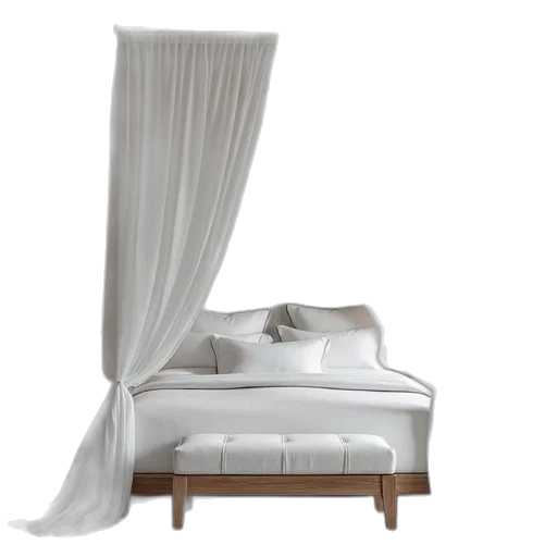 furniture, 3d render, photorealistic, monochrome, earth tones, white, canopy, bed transparent PNG cut-out