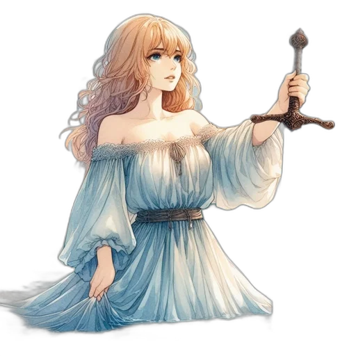 staff, dress, sword, weapon, fantasy art, concept art, pixel art, watercolor transparent PNG cut-out
