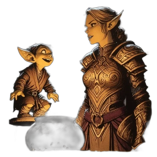 concept art, fantasy art, pixel art, comic book art, golden, earth tones, goblin-like, creature transparent PNG cut-out