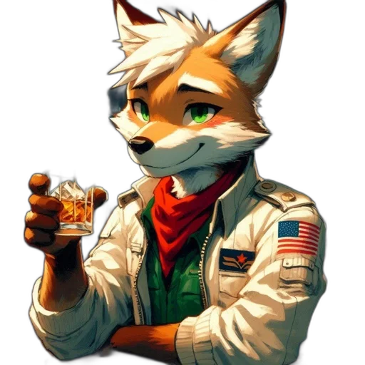 jacket, staff, animal, face, pixel art, concept art, cyberpunk, cartoon transparent PNG cut-out