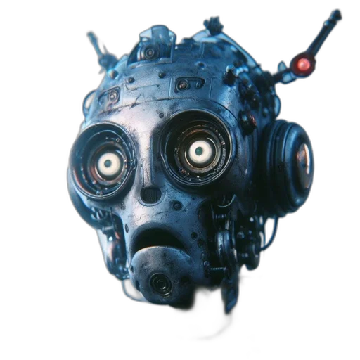 robot, mask, face, weapon, concept art, 3d render, cyberpunk, photorealistic transparent PNG cut-out