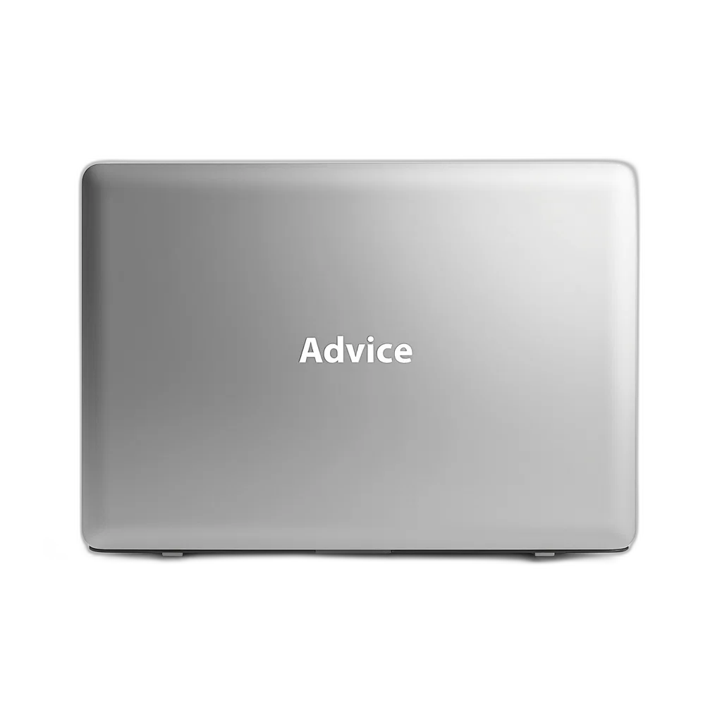 3d render, sleek, silver, laptop, word, advice, written, lid transparent PNG cut-out
