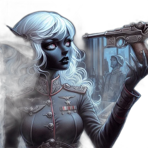 comic book art, concept art, fantasy art, cyberpunk, outer space, blue, elf-like, character transparent PNG cut-out