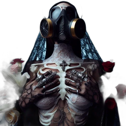 mask, creature, robot, concept art, cyberpunk, individual, gas, gold transparent PNG cut-out
