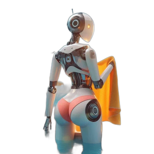 robot, 3d render, concept art, stands, near, pool, observes, beach transparent PNG cut-out