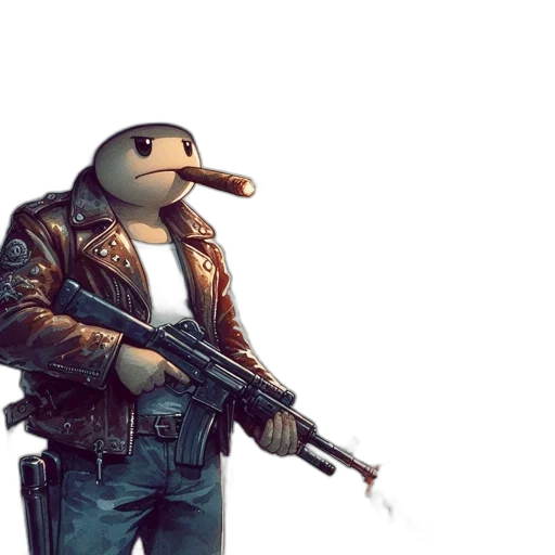 jacket, weapon, animal, robot, concept art, 3d render, comic book art, photorealistic transparent PNG cut-out