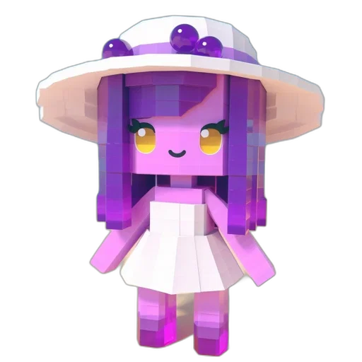 hat, creature, staff, pixel art, 3d render, anime, concept art, pastel transparent PNG cut-out