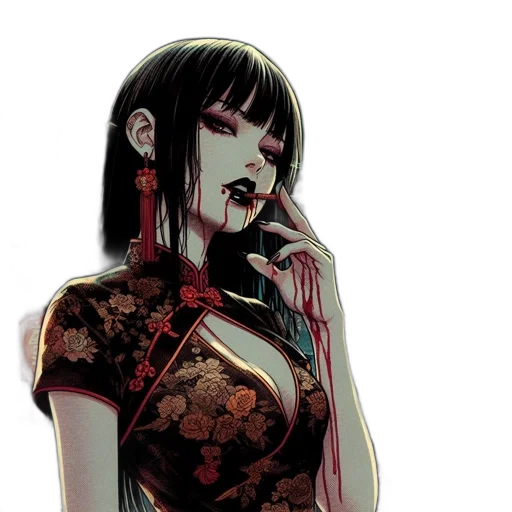 dress, comic book art, concept art, cyberpunk, fantasy art, neon lights, red, dark transparent PNG cut-out