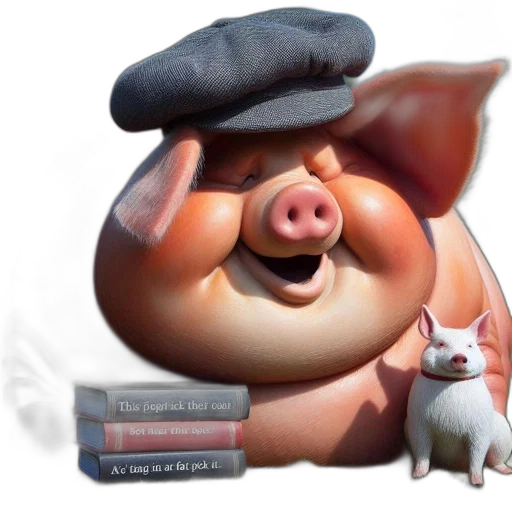 hat, animal, 3d render, concept art, photorealistic, two, pigs, occupy transparent PNG cut-out