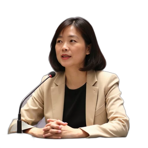 staff, woman, seated, table, microphone, front, her, speaking transparent PNG cut-out