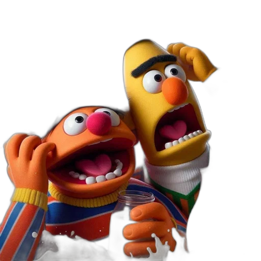 animal, 3d render, concept art, photorealistic, outer space, fire, bert, ernie transparent PNG cut-out