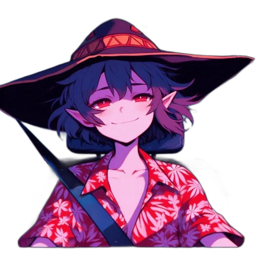 hat, staff, umbrella, mask, vaporwave, pixel art, anime, concept art transparent PNG cut-out