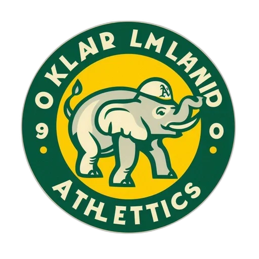 oakland, athletics, logo, elephant, wearing, hat, against, yellow transparent PNG cut-out