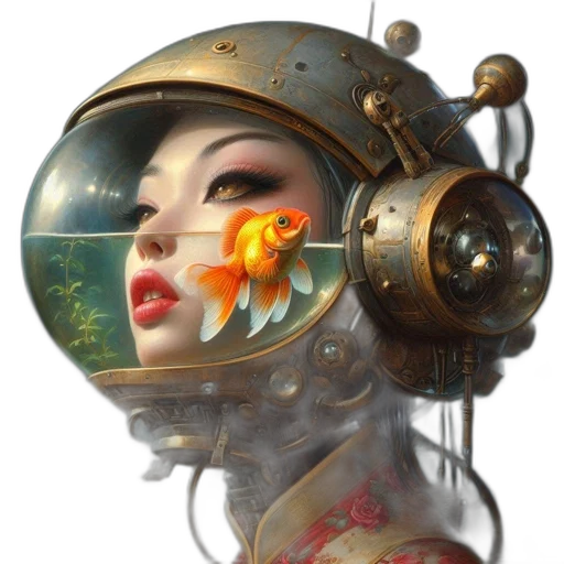 robot, mask, face, fantasy art, concept art, photorealistic, oil painting, underwater transparent PNG cut-out