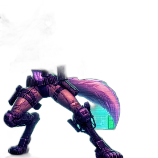weapon, robot, hair, staff, cyberpunk, vaporwave, concept art, 3d render transparent PNG cut-out