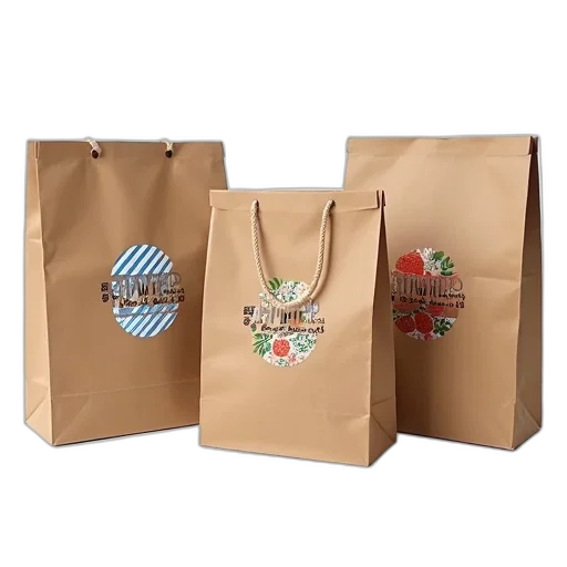 three, brown, paper, bags, word, apiwraps, black, lettering transparent PNG cut-out