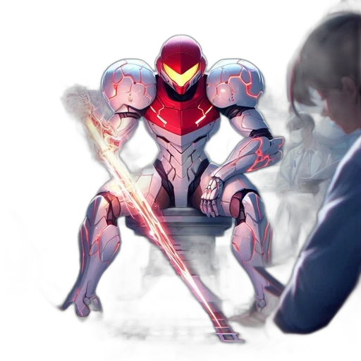 robot, sword, weapon, concept art, pixel art, fantasy art, comic book art, red transparent PNG cut-out