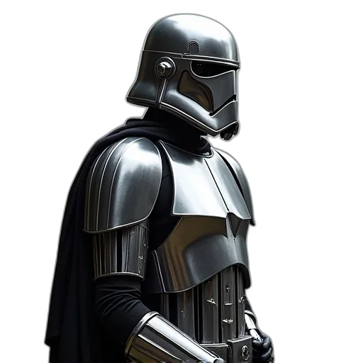 concept art, comic book art, photorealistic, 3d render, dark, monochrome, silver, trooper transparent PNG cut-out