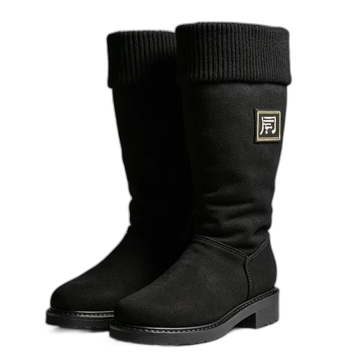 shoes, pair, black, knee-high, woolen, boots, ribbed, cuff transparent PNG cut-out