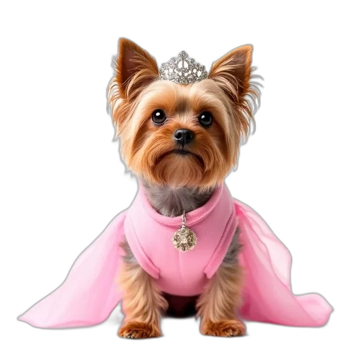 crown, animal, dress, jewelry, photorealistic, small, yorkshire, terrier transparent PNG cut-out